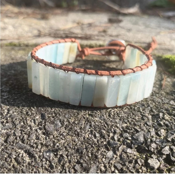 Handmade Bohemian Crystal tube leather bracelet. - Picture 6 of 7